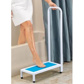 Bath Step with Handle- Step Stool with Handrail Nonslip Bath Shower Kitchen Supports Up to 500lbs Heavy Duty Step Stool