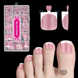 SWRITATSK French Tip Press On Nails Square Toe Nail Tips,180Pcs Toe Nail Press Ons Toenails Short, French Tips Toenail Press On Toenails For Women,15 Sizes White Full Cover Acrylic Soft Gel Toe Nails
