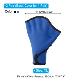 PATIKIL Swim Gloves, 2 Pair Webbed Swimming Gloves Aquatic Fitness Water Resistance Swim Hand Paddles for Women and Men Water Aerobics, XL, Dark Blue/Black