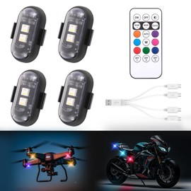 4PCS Wireless LED Strobe Lights with Remote Control,8 Colors Waterproof Anti-Collision USB Charing Led Warning Lights,High Brightness Wireless LED Lights for Car Drone Truck Motorcycle Aircraft Bike
