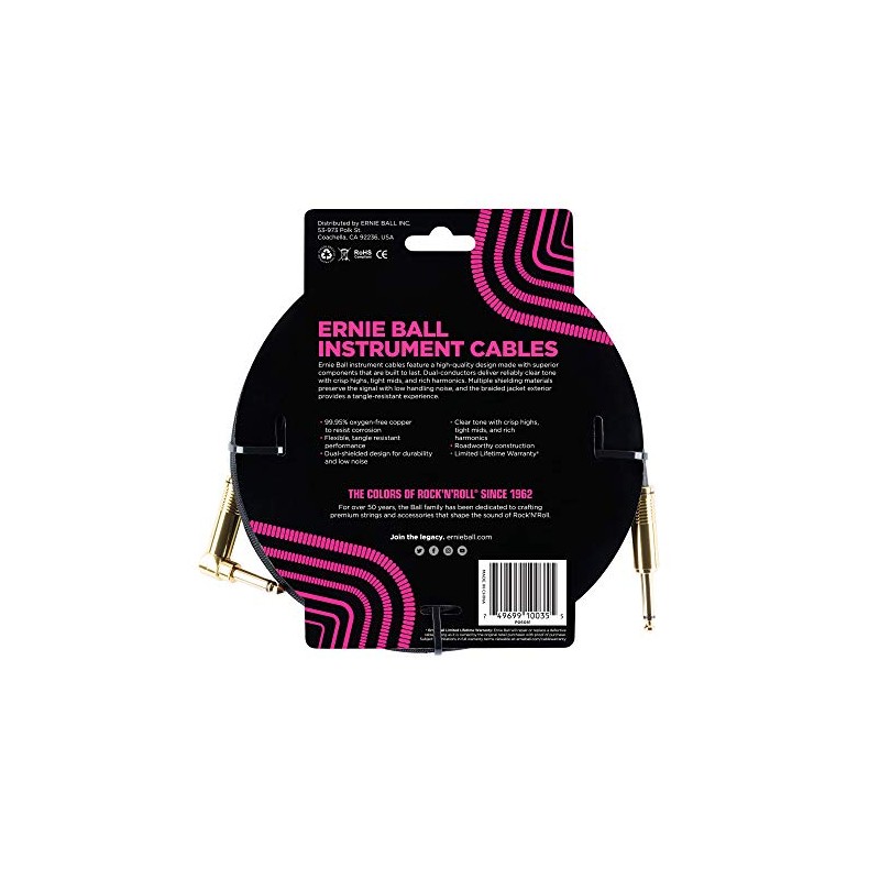 Ernie Ball - Cable trenzado para instrumentos, recto/angular, 10 pies,