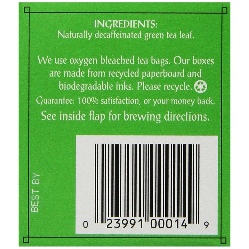 Triple Leaf Tea, Decaf Green Tea, 20 Tea Bags (Pack
