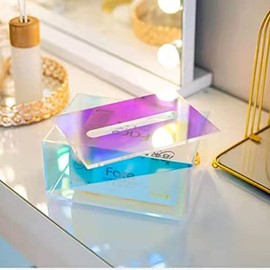 Acrylic Tissue Box Holder Photorefractive Design for Easy Paper Extraction, Transparent, Rectangle Shape, Washroom Living Room, Acrylic Material