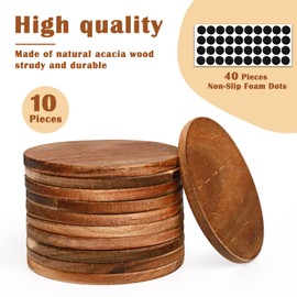 10 Pieces Unfinished Wood Coasters, 4 Inch Round Acacia Wooden Coasters for Crafts with Non-Slip Silicon Dots for DIY Stained Painting Wood Engraving Home Decoration