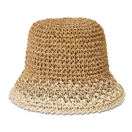 HZEYN Womens Straw Hat Wide Brim Crotchet Straw Bucket Sun Hat Packable Floppy Beach Hats for Women Summer Travel Accessories, Beige Brown, Medium-Large