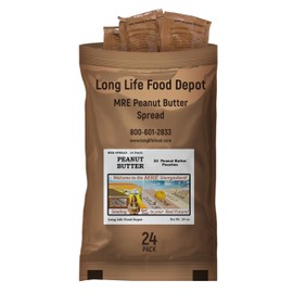 MRE Peanut Butter Spread (24-Pack) – Creamy Flavor - 1oz Pouches - Long Shelf Life – 2025+ Production Dates by Long Life Food Depot – Meals Ready to Eat