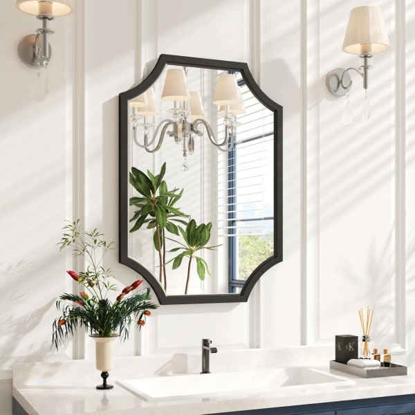 Does not apply 20"X28" Scalloped Black Bathroom Mirror for Wall