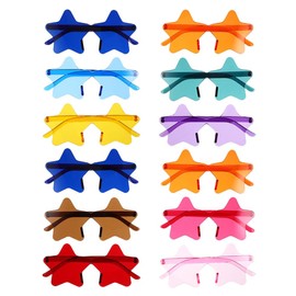 NUOLUX Star Shaped Sunglasses, Rimless Sunglasses, Set of 14, Party Glasses, Transparent, Colorful, Fun Glasses, For Photography, Cultural Festivals, Sports Festivals, Halloween, Christmas, Music Festivals, Beach, Pool, Sea Bathing, Events, Goods, Cospla