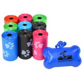 Downtown Pet Supply Poop Bags for Dogs with Dispenser, 180 Count - Leak-Proof Dog Waste Bags and Bone-Shaped Dog Poop Bags Holder for Leash - Rainbow with Paw Prints, 12.5" x 8.5"