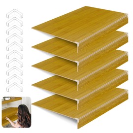 5 Pack Wooden Wire Rack Cover 24 * 12IN Shelf Covers with Back Felt Clamp Fixed Pantry Shelf Cover for Removable Closet Bathroom Kitchen (Bamboo)