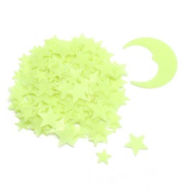 Ymai Pack of 201 yellow glowing 3D star stickers for the wall, ceiling in the bedroom or children's room, long fluorescent luminosity (moon and stars)