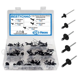 BESTYCHAO Pop Rivets, 120pcs 5 Sizes Large Flange Aluminum Blind Rivets Assortment Kit(Black)