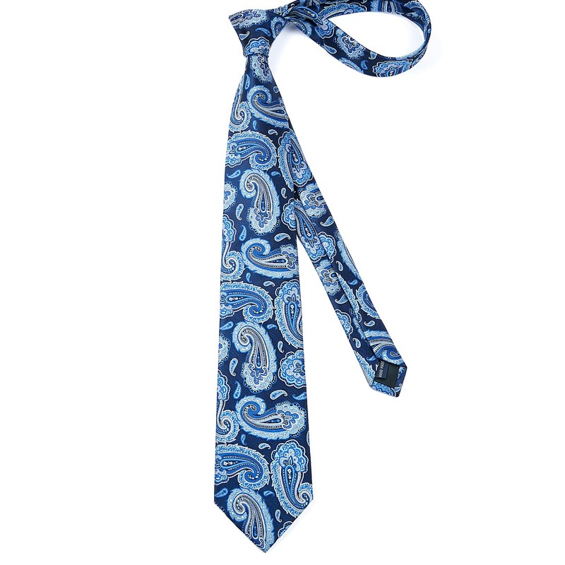 Enlision Men's Ties and Pocket Square Cufflink Set Navyblue Paisley