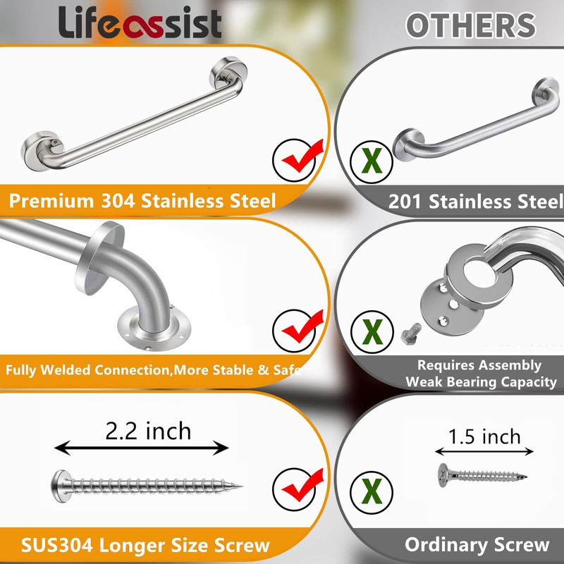 18 Inch Shower Grab Bar 2 Pack Brushed Nickel SUS304