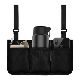 Wheelchair Storage Bag, Practical Bag for Wheelchair, Wheelchair Accessories, Armrest Hanging Handle Holder, Storage Bag, for Most Wheelchairs, Walkers, Pushchairs (Black)