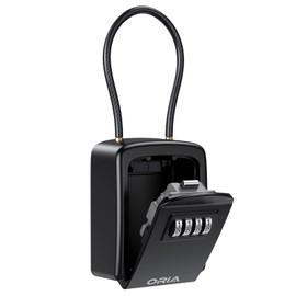 ORIA Key Lock Box, 4 Digit Combination Lock Box, Key Safe Box with Removable Chain for Indoor Outdoor Use, Black