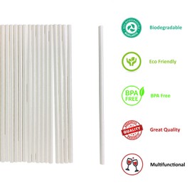250pc Disposable White Paper Straws 7.75"
