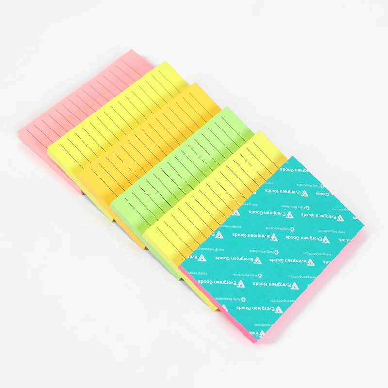 Evergreen Goods 6 Pack Neon Lined Sticky Notes Removable 100