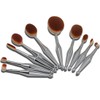 10 Piece Metallic Silver Oval Brush Set