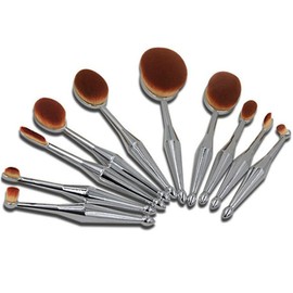 10 Piece Metallic Silver Oval Brush Set