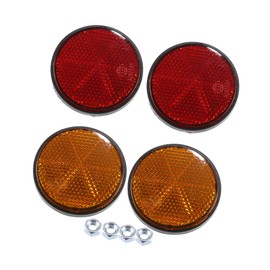4 Pcs M6x1.0 Orange Red Plastic Universal Round Screw Mount Reflective Warning Reflector with Nut for Motorcycle Bike Automotive Parts