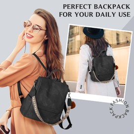 Puwuzixi Woman Backpack Purse, Waterproof PU Leather Backpack, Lightweight Fashion Multipurpose Convertible Shoulder Bag Handbag (Black)