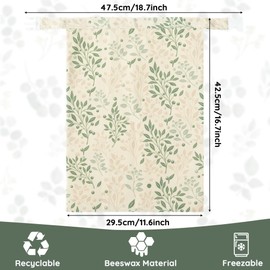 GQIRIL Reusable Beeswax Bread Bags - 2 Pack Bees Wax Food Bag, Homemade Sourdough Bread Storage, 2-in-1 Linen Cotton Large Freezer Container Home Baking Accessories with Lining (Green Leaf)