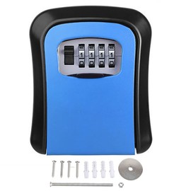 Key Box Wall Mounted 4 Digit Aluminium Alloy Simple Safe Key Lock Box for Site Apartment Factory Blue