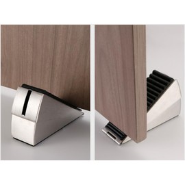 Heavy-Duty Metal and Rubber Door Stop, Movable Wedge, 0.5-2.5 in Door Gaps (Stainless Steel Color)