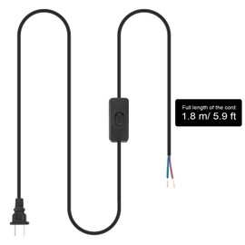 Pelopy 10 Packs Lamp Cord with Plug and Switch Light Set 6 Feet Prong Power Cord with Molded Plug Pure Copper Stripped Ends Ready for Wiring 110-220V,50W, Black