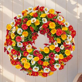 Fall Wreaths for Front Door 20 Inch, Autumn Wreaths with Petunia Morning Glories for Outdoor Indoor Outside, Home Door Porch Wall Farmhouse Thanksgiving Day Harvest Celebration (Deep Autumn)