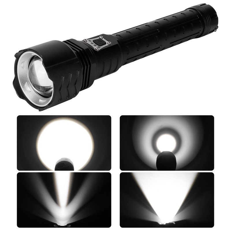 XHP90 Telescopic Zoom Flashlight Waterproof Electric Torch USB Charging for