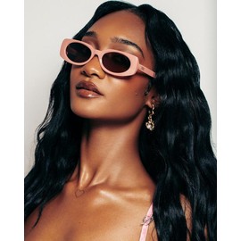 BOOKED - oval lens rounded rectangular frame sunglasses - Color: PINEAPPLE / COCONUT FLASH