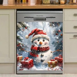 Christmas Snowman Dishwasher Cover Door Panel Decal Kitchen Dishwasher Magnet Decorative Cover Magnetic Dishwasher Cover Vinyl Panel Sticker Dishwasher Magnetic Sticker 23" x 26" Magnetic
