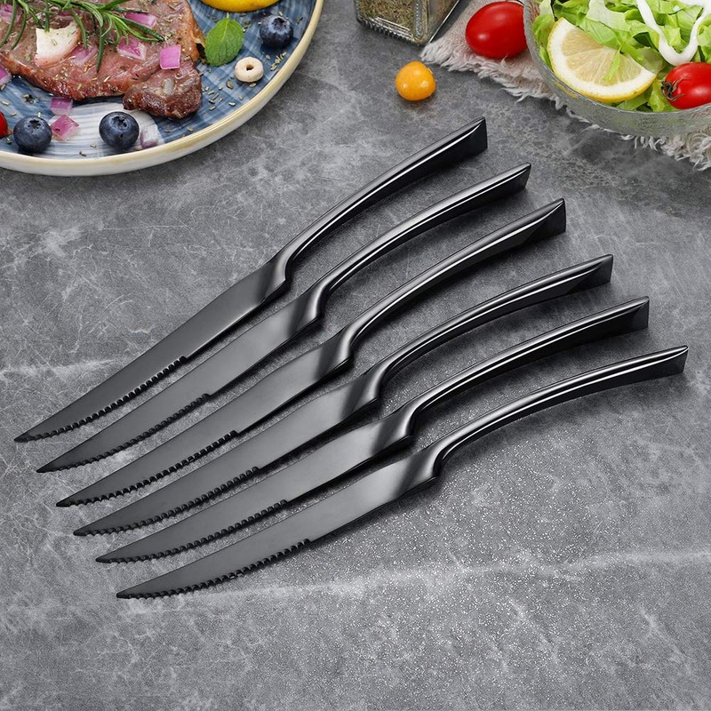 Lemeya Stainless Steel Black Steak Knives Set of 6,Forge Steak