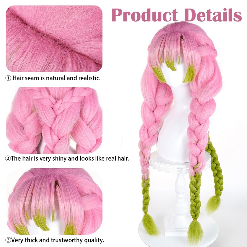 LABEAUTÉ Anime Mitsuri Cosplay Wig – Pink & Green Braided