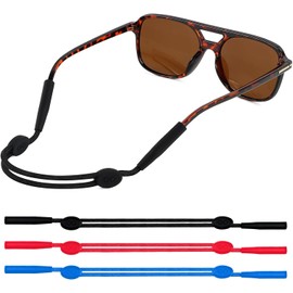 GZJ Eye Glasses Strap, 3 Pcs No Tail Adjustable Eyeglasses Strap Holder for Women Men Kids, Eyeglass Holders Around Neck, Eyewear String Lanyard Retainer, Black&Red&Blue(8-14 Inch)
