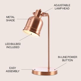 JONATHAN Y 18" Copper Metal LED Task Lamp, Modern Industrial Adjustable Desk Lamp with Swinging Shade for Home Office or Bedroom, UL Listed, LED Bulb Included JYL6112A