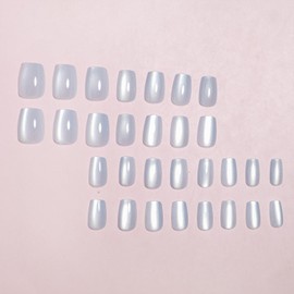 White Press on Nails Short Square Fake Nails with Shiny Design Glossy False Nails Square Short Nails Press ons Acrylic Nails Full Cover Glue on Nails Stick on Nails for Women Girls 24Pcs