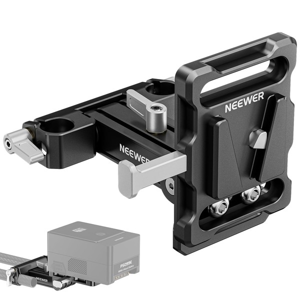 NEEWER Mini V Mount Battery Plate with 15mm LWS Rod Clamps, 180° Tilt Foldable L Shaped V Lock Battery Plate with Quick Release Button, Compatible with SmallRig Shoulder Rig Sony FXLION Nano, PS007