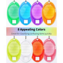 Uniclife 24 Pack Oval Key Tags Colorful Tough Plastic Key Chain Tags with Ruled Paper Labels Clear Windows and Split Rings Sturdy Item Identifiers, 8 Colors