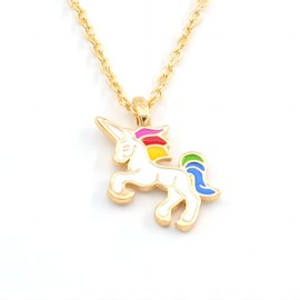 ALRNBY Gold Unicorn Necklace for Women Dainty Rainbow Unicorn Pendant Necklace Trendy Jewelry Gift Christmas Best Friend Granddaughter (White)