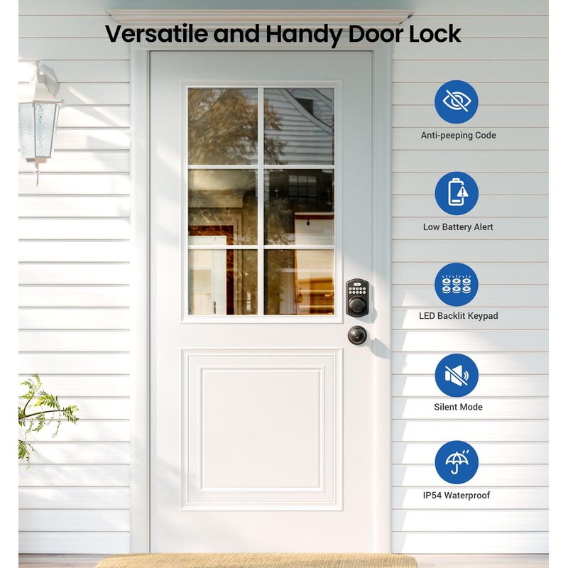Veise Keyless Entry Door Lock with 2 Knobs, Electronic Backlit