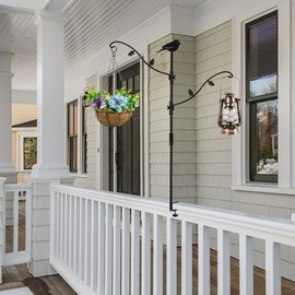 yosager Deck Bird Feeder Pole Bird Feeding Station Kit Porch Multi Hook Bird Feeder Hooks Hanging Kit for Deck Kit with Two Adjustable Branches, Attracting Wild Birds Bird Feeder Planter Hanger