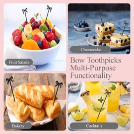 60 Pcs Black Cocktail Picks,Black Bow Decor Fruit Fork Bow Drink Stirrers Black Bow Cupcake Toppers Bow Design Party Food Sticks Dessert Picks Decorative Skewers for Appetizers Drinks Party Fruit
