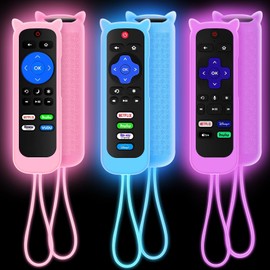 3Pack Cover for Roku Remote Compatible with Hisense/TCL Roku TV Steaming Stick/Express, Silicone Protective Controller Universal Sleeve Skin Glow in The Dark Purple Blue Pink