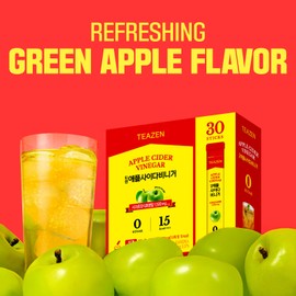 TEAZEN Apple Cider Vinegar Powder, 1500mg ACV, Sugar-Free, Low Calorie, Postbiotics, Refreshing Drink After Meals, 30 Individual Packets