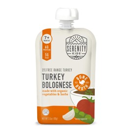 Serenity Kids 7+ Month Turkey Bolognese Bone Broth Baby Food Puree - High-Protein Food Pouches for Toddlers - Organic Turkey Pouches with Veggies - No Sugar Added Baby Snacks - 3.5 Oz, 12-Pack