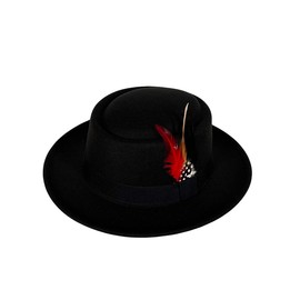 Michear Wool Felt Fedora Hat Wide Brim Derby Fedora Floppy Flat Pork Pie Hats Bowler Adjustable Band Feather Decoration (UK, Numeric, 6 7/8, 7 1/8, Black)