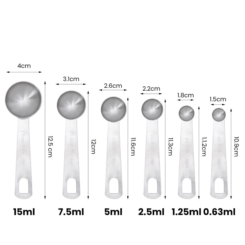 6 Piece Stainless Steel Measuring Spoons, Stackable Measuring Spoons Set,